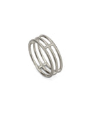 Three band wide wedding ring in 18ct white gold, satin finish.