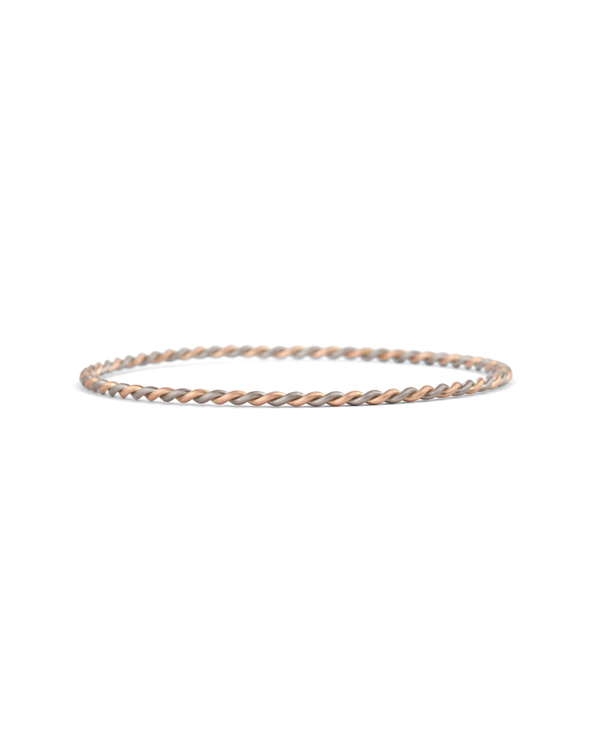 Rope style bangle bracelet.  18ct white and rose gold, satin finish.