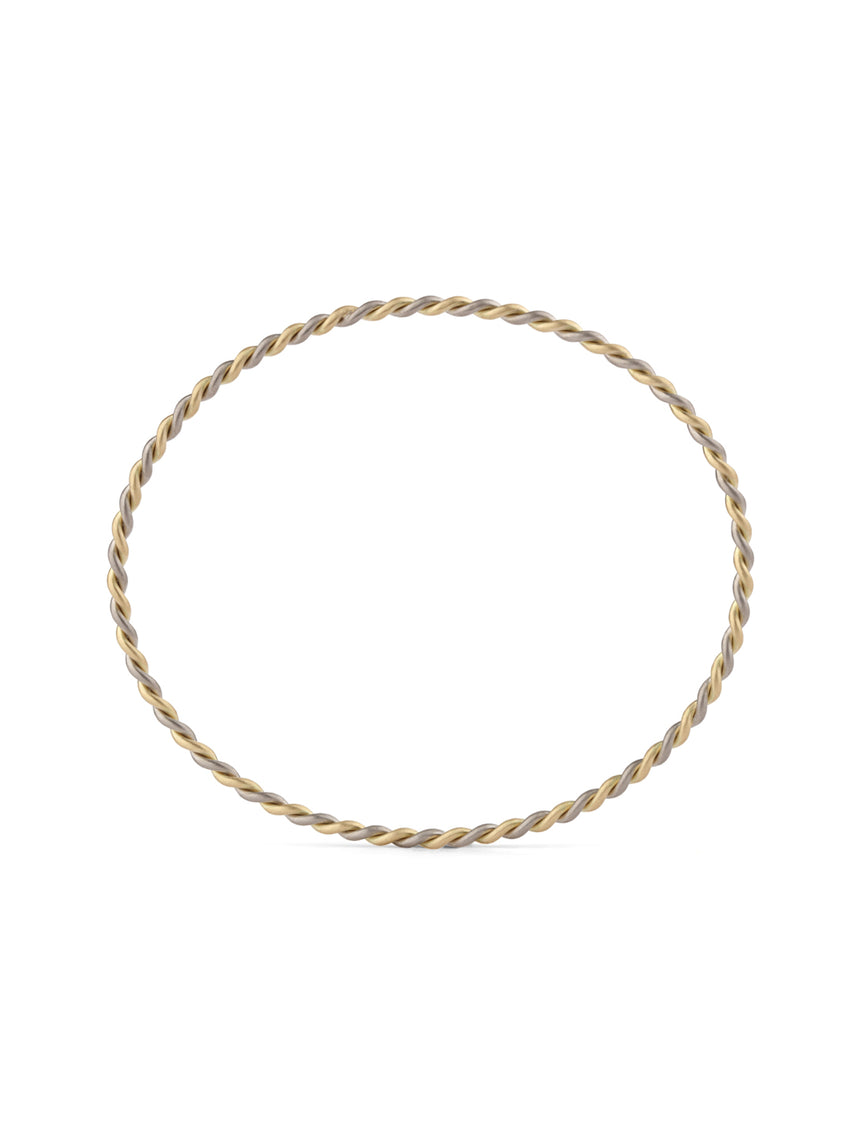 Rope style bangle bracelet.  18ct white and yellow gold, satin finish.