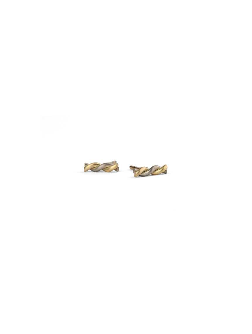 Rope style ear studs.  18ct yellow gold and white gold, satin finish.