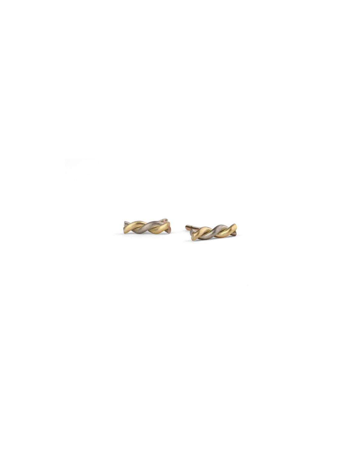 Rope style ear studs.  18ct yellow gold and white gold, satin finish.