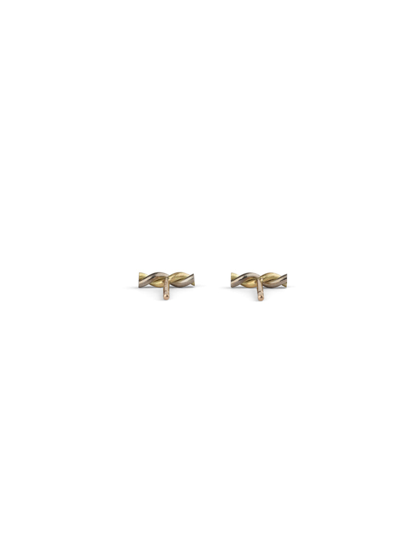 Rope style ear studs.  18ct yellow gold and white gold, satin finish.