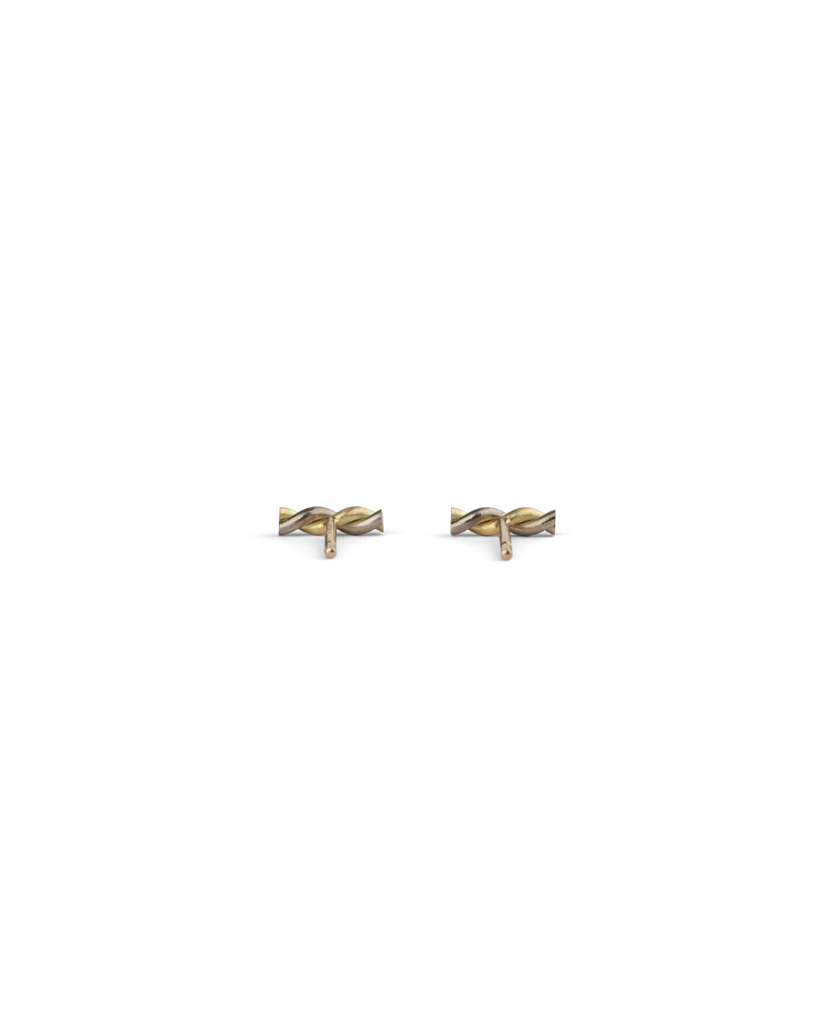 Rope style ear studs.  18ct yellow gold and white gold, satin finish.