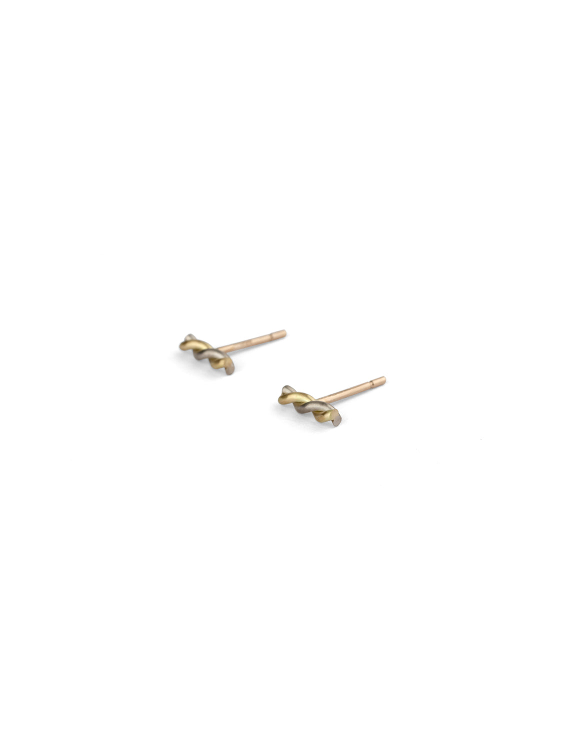 Rope style ear studs.  18ct yellow gold and white gold, satin finish.