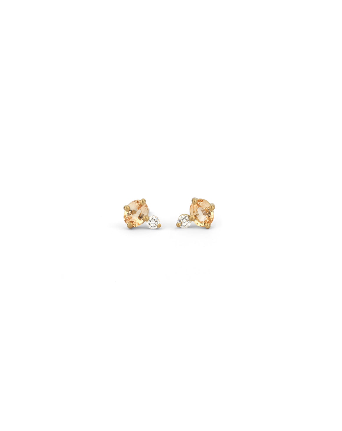 Stud earrings with oval yellow sapphires and white diamonds. 18ct yellow gold, satin finish.