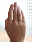 18ct yellow gold double band with textured finish on hand