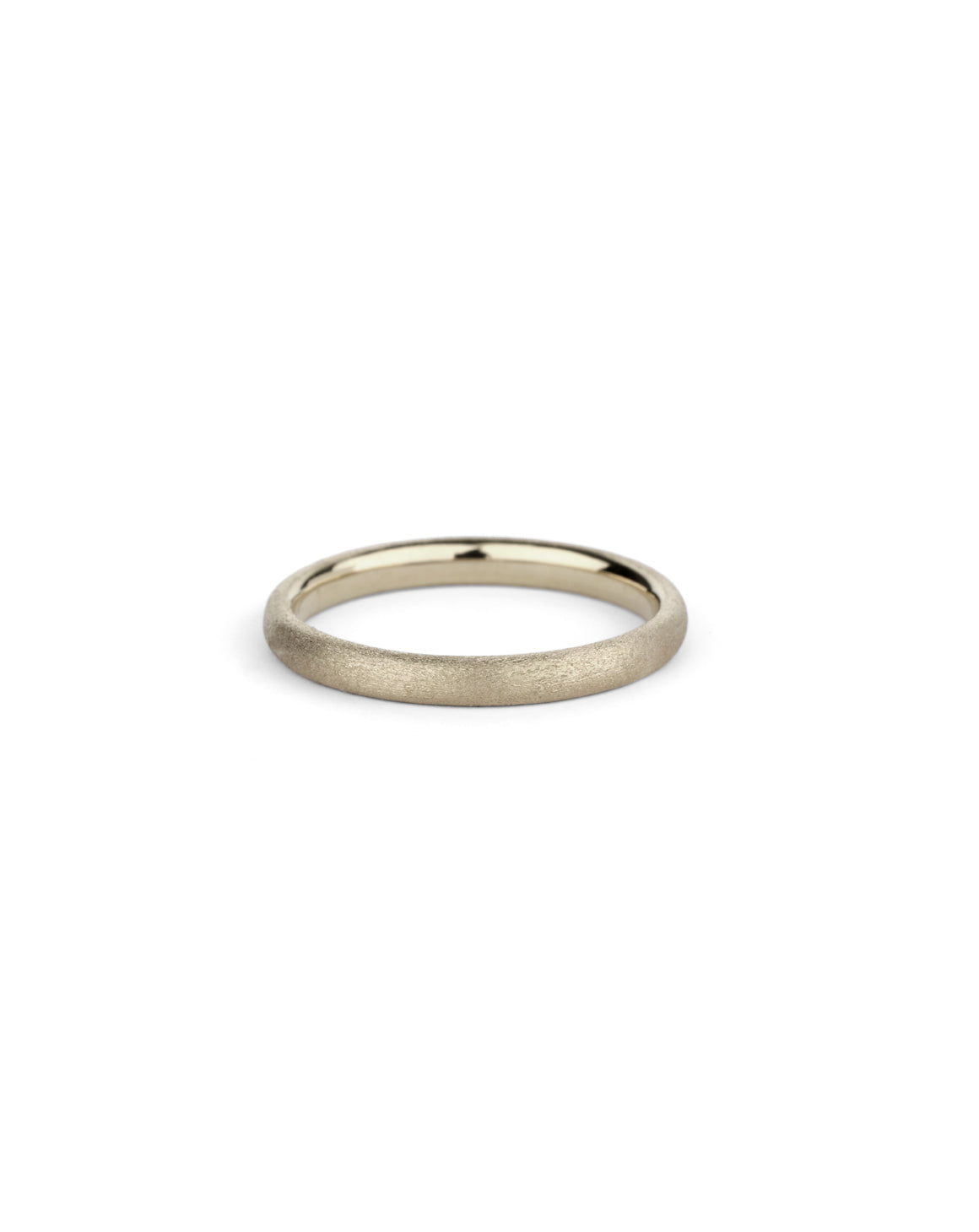 Curved wedding band. 18ct white gold, textured finish.