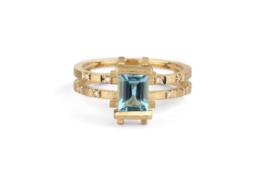 Parallel Rings Diamond Aquamarine and Diamond Set Parallel Ring – Shimell and Madden