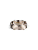 Wedding ring, four joined bands. 18ct white gold, satin finish.