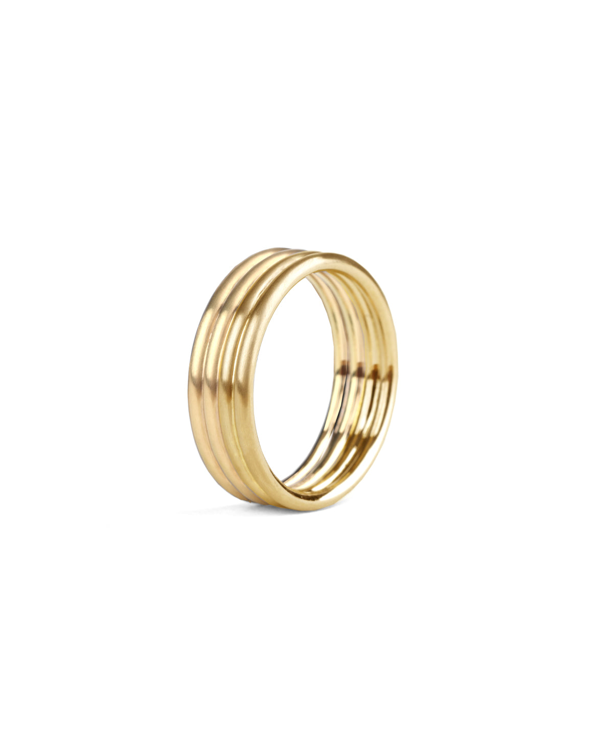 Wedding ring, four joined bands. 18ct yellow gold, satin finish.