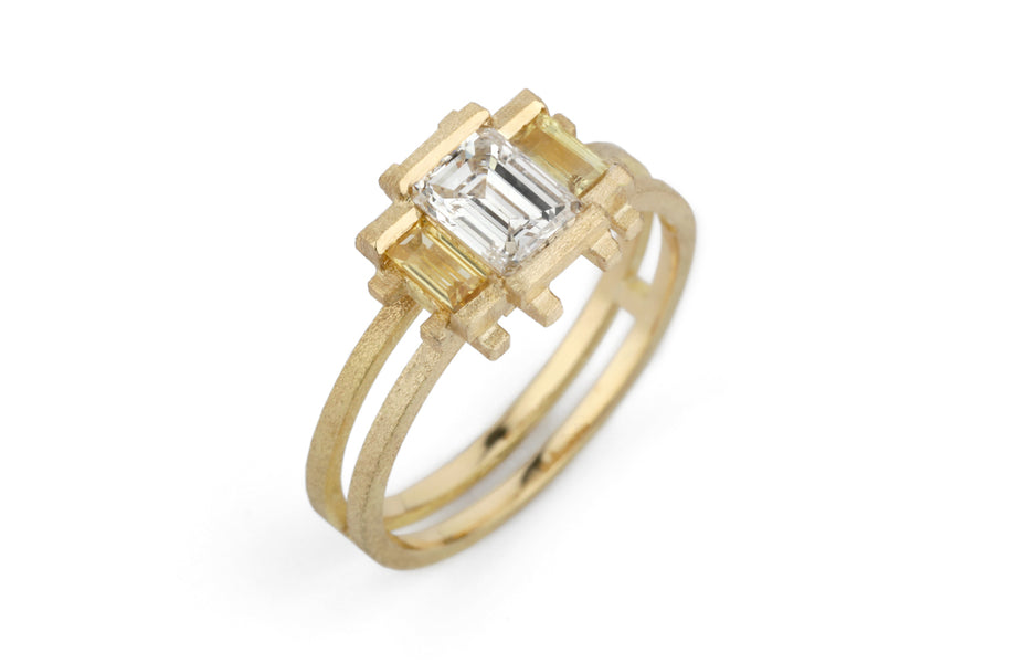 Parallel Rings Diamond and Sapphire Three Stone Parallel Ring – Shimell and Madden