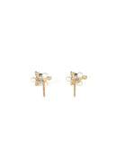 Blue sapphire, white diamond and pearl earstuds.  Back detail.