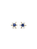 Blue sapphire, white diamond and pearl earstuds. 