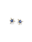 Blue sapphire, white diamond and pearl earstuds. 