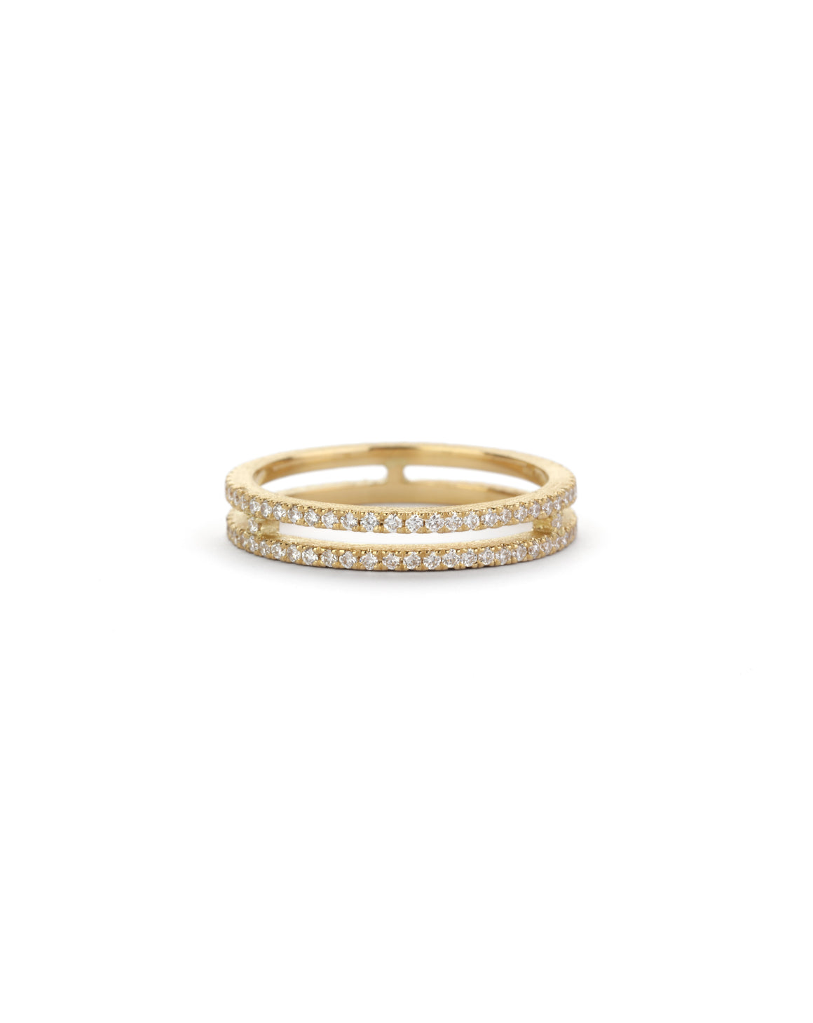 Diamond set double band ring. 18ct yellow gold.