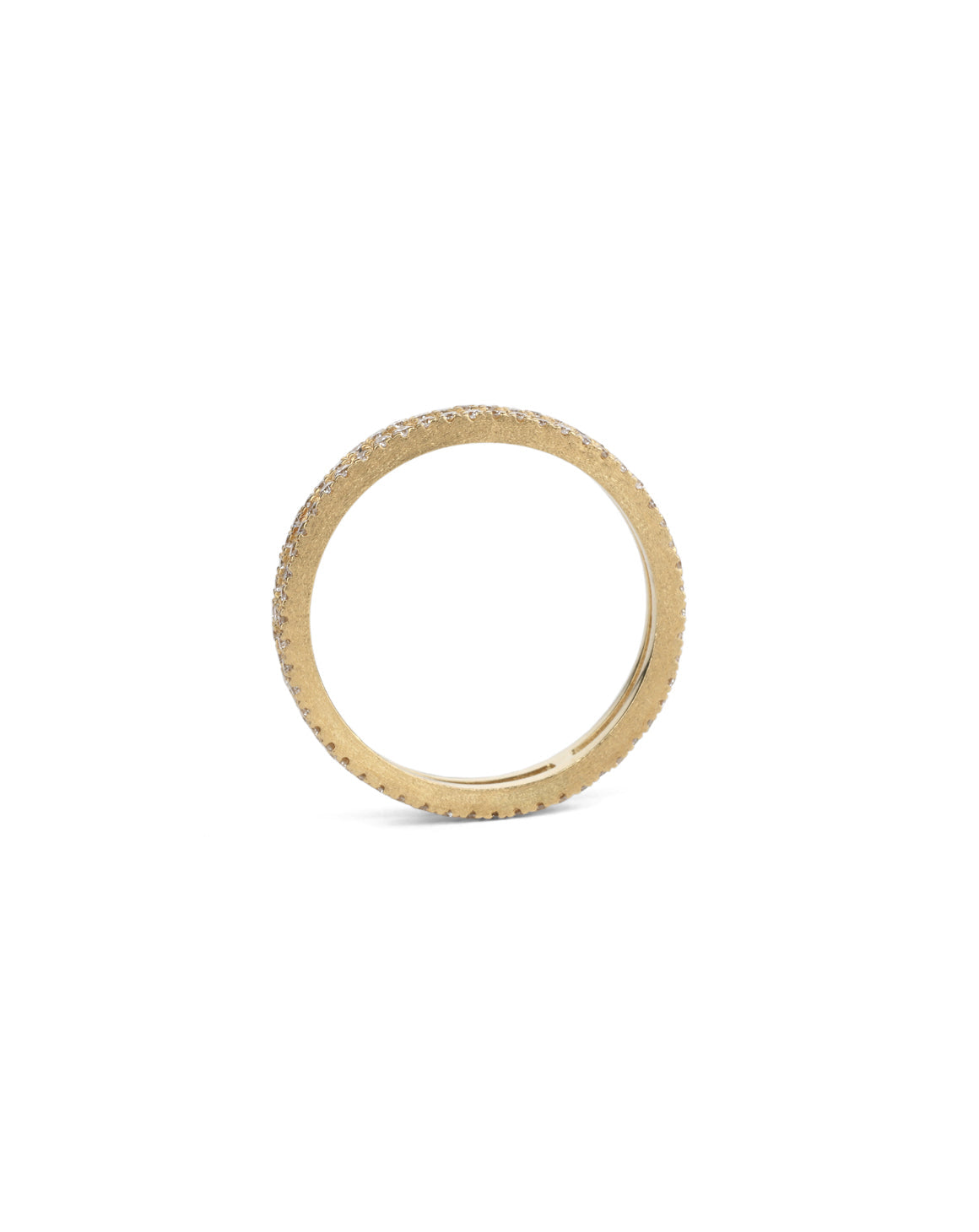 Diamond set double band ring. 18ct yellow gold. Side view.