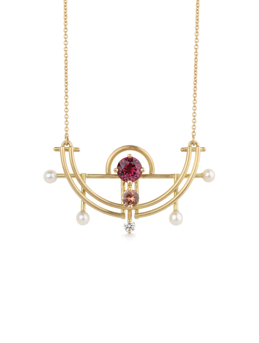 Rhodolite Garnet and Orange Sapphire Dusk Lunar Necklace