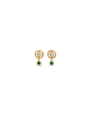 Earstuds in 18ct yellow gold with circular detail, set with white diamond and green emerald.
