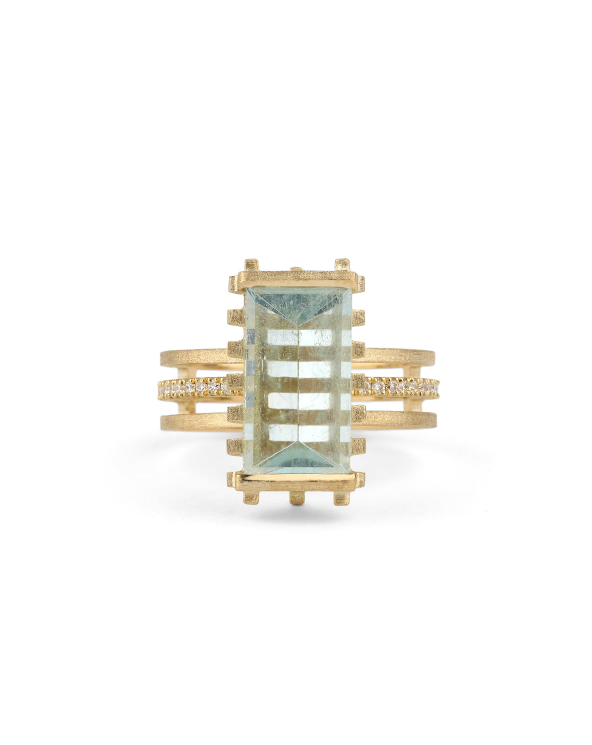 Seven Strut Parallel Prism Ring - aquamarine