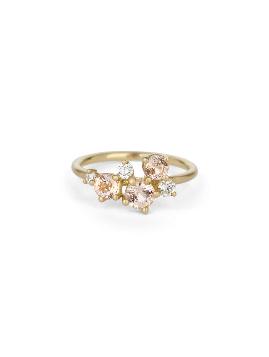 Peach Sapphire and Natural Diamond Vela Cluster Ring