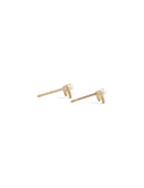 Ear studs with white pearls and double semi circle detail. 18ct yellow gold, textured finish. Side view.