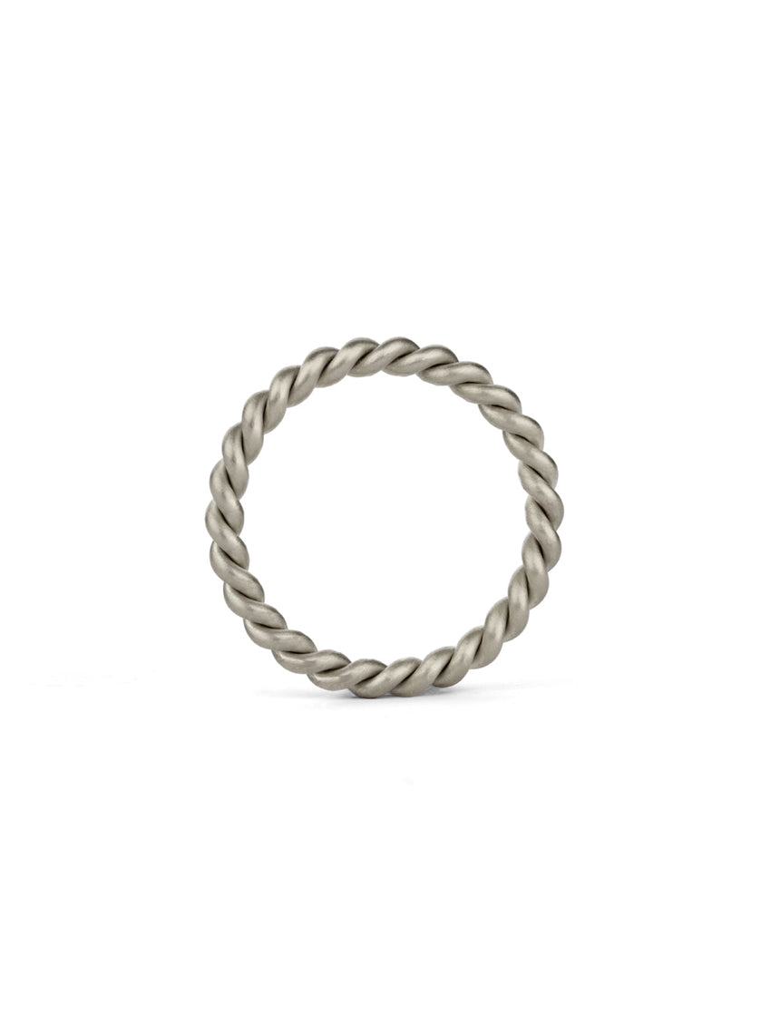 Rope style ring.  18ct white gold, satin finish.