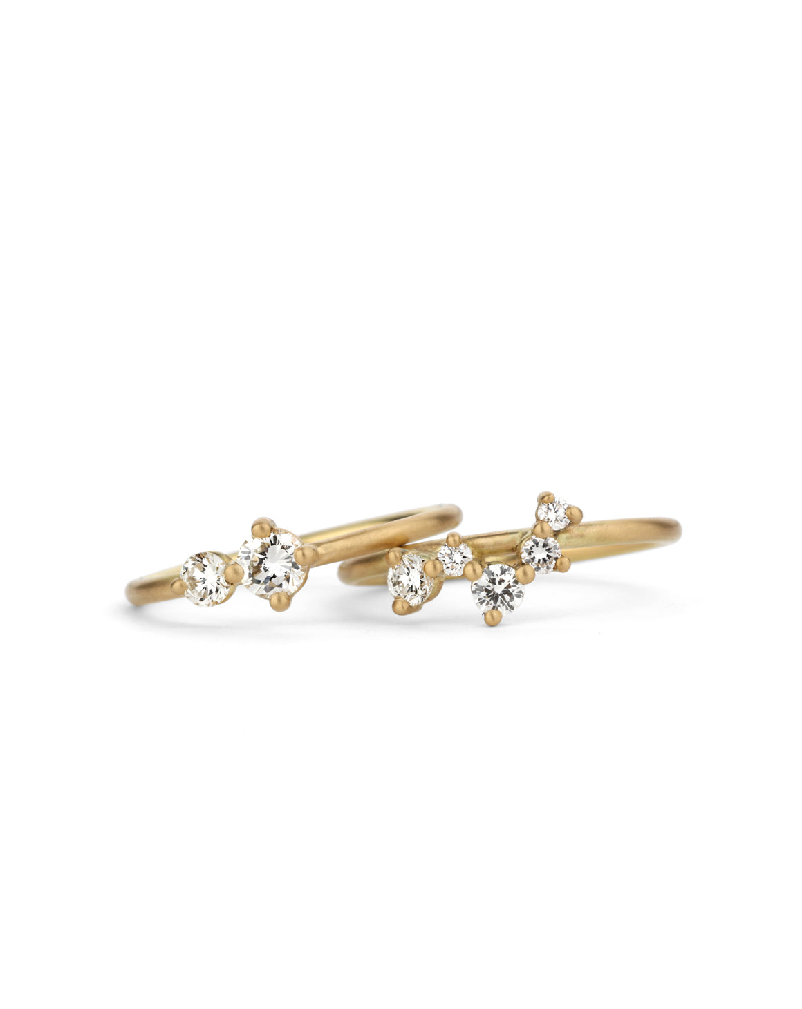 Cluster style fitted ring set, round white diamonds. 18ct yellow gold, satin finish.