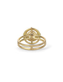 Geometric Ring with two concentric circles surrounding a yellow beryl. 18ct yellow gold, satin finish. Back view.