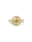 Geometric Ring with two concentric circles surrounding a yellow beryl. 18ct yellow gold, satin finish.
