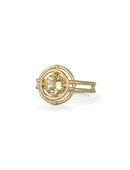 Geometric Ring with two concentric circles surrounding a yellow beryl. 18ct yellow gold, satin finish.
