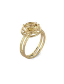 Geometric Ring with two concentric circles surrounding a yellow beryl. 18ct yellow gold, satin finish.