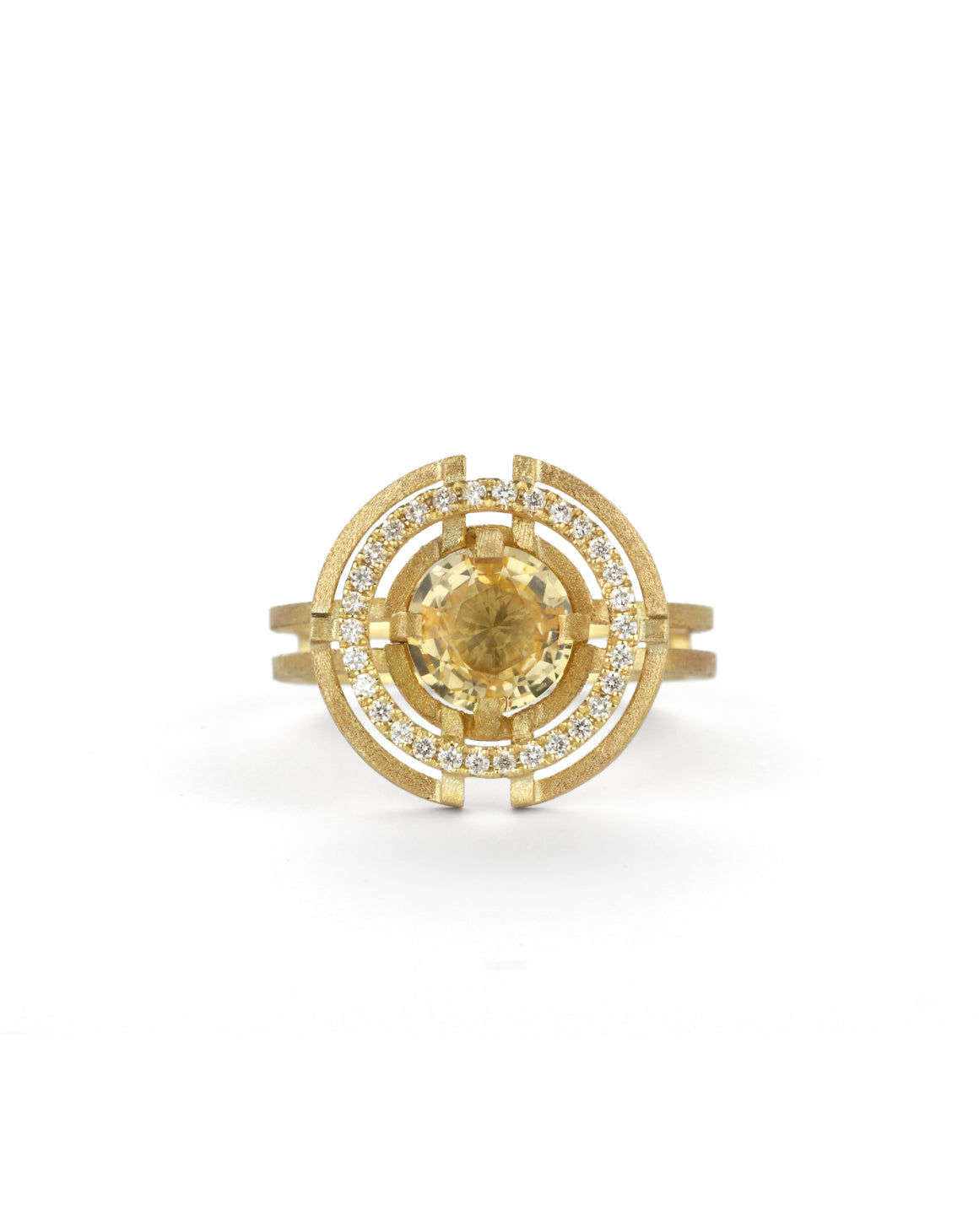 Yellow Sapphire Compass Three Circle Halo Ring