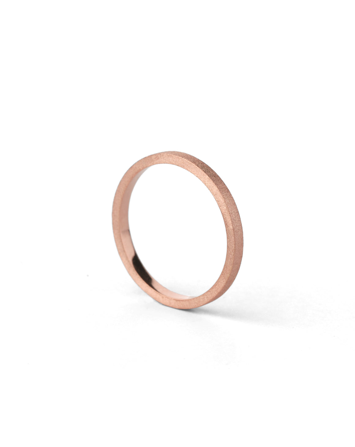 Flat wedding band. 18ct rose gold, textured finish.