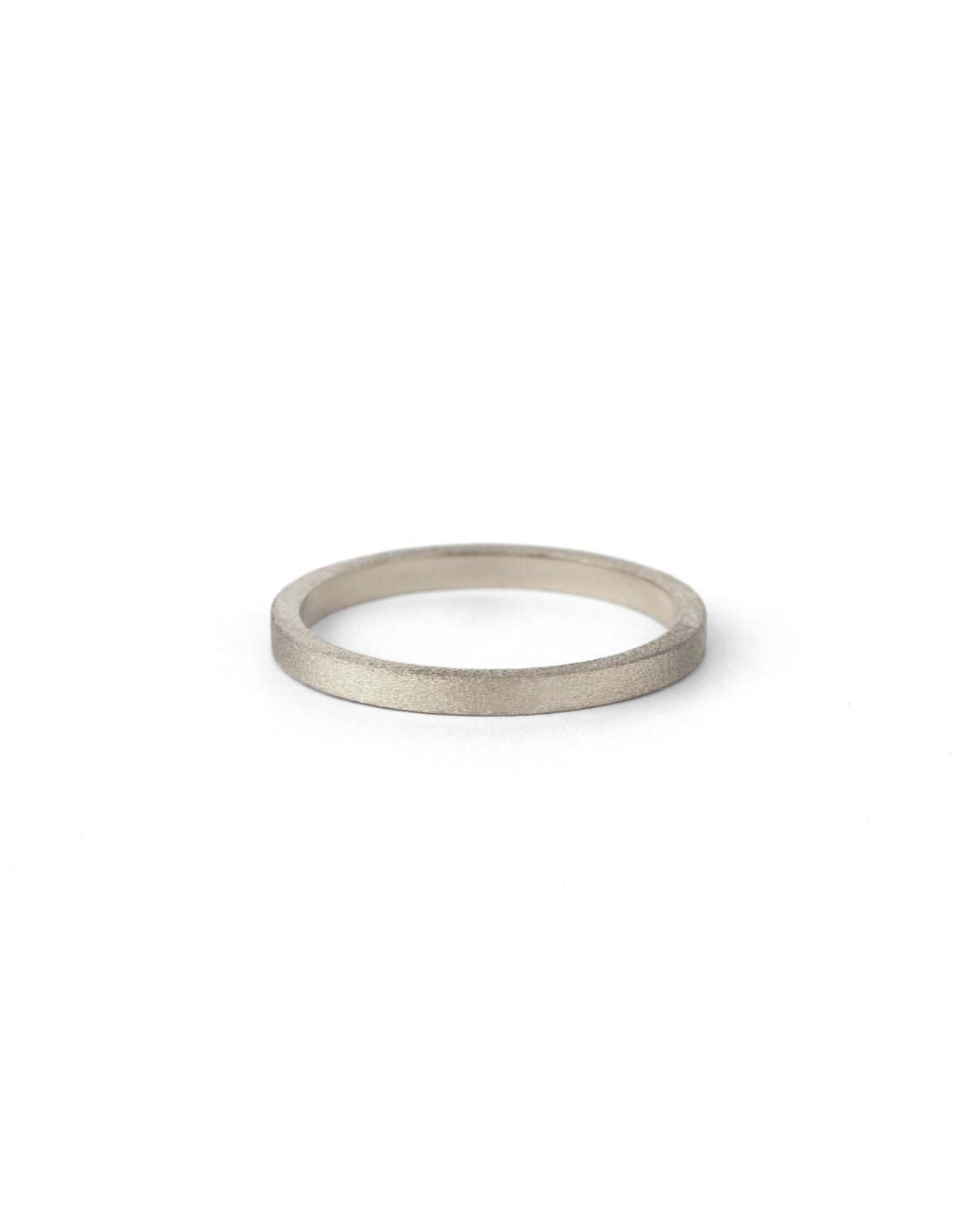 Flat wedding band. 18ct white gold, textured finish.