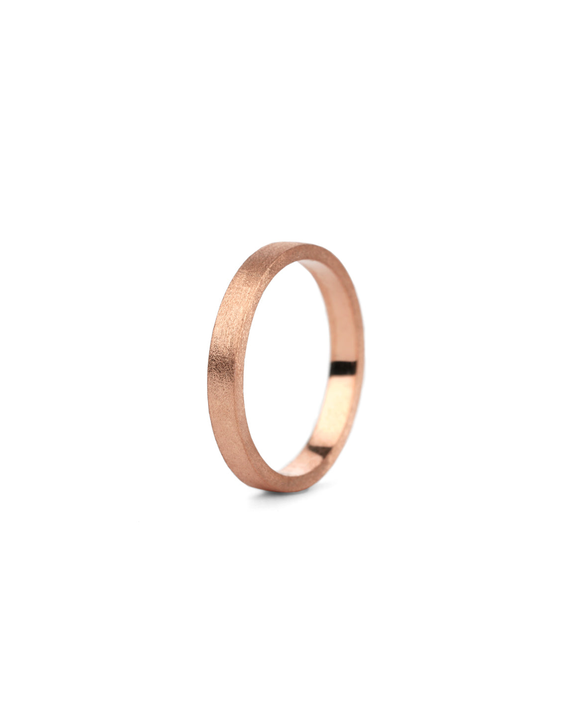 Flat wedding band. 18ct rose gold, textured finish.
