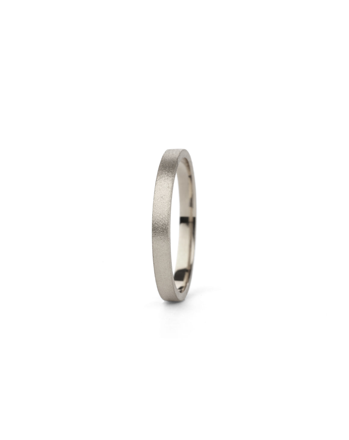 Flat wedding band. 18ct white gold, textured finish.
