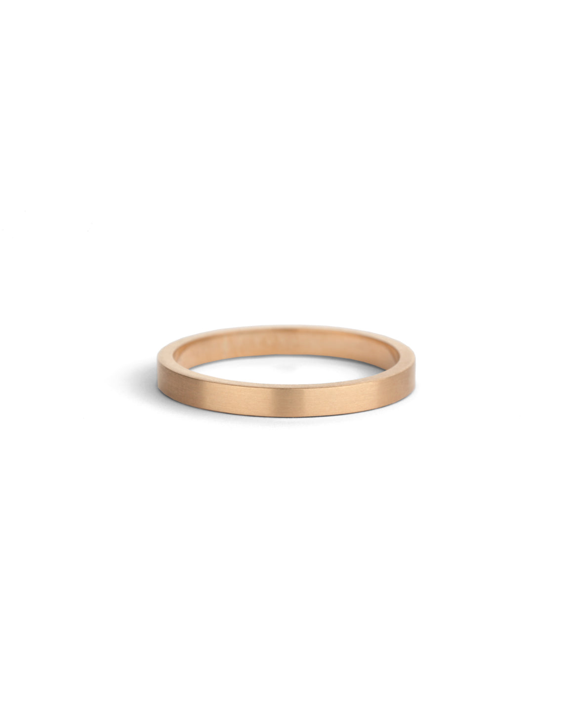 Flat wedding band. 18ct rose gold, satin finish.