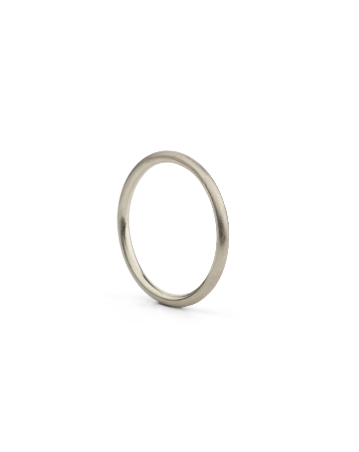 Rounded wedding band. 18ct white gold, satin finish.