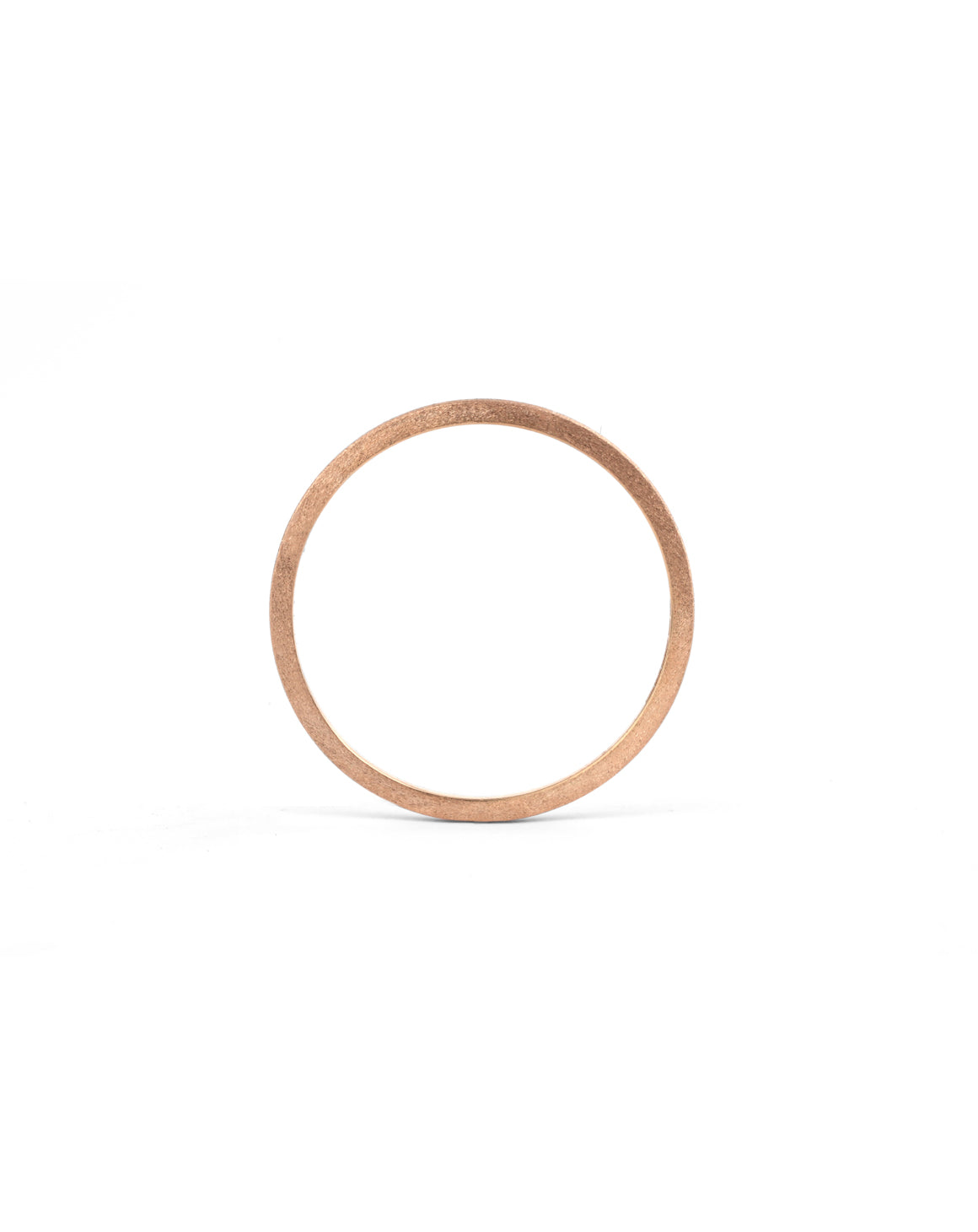 Flat wedding band. 18ct rose gold, textured finish. Side view.