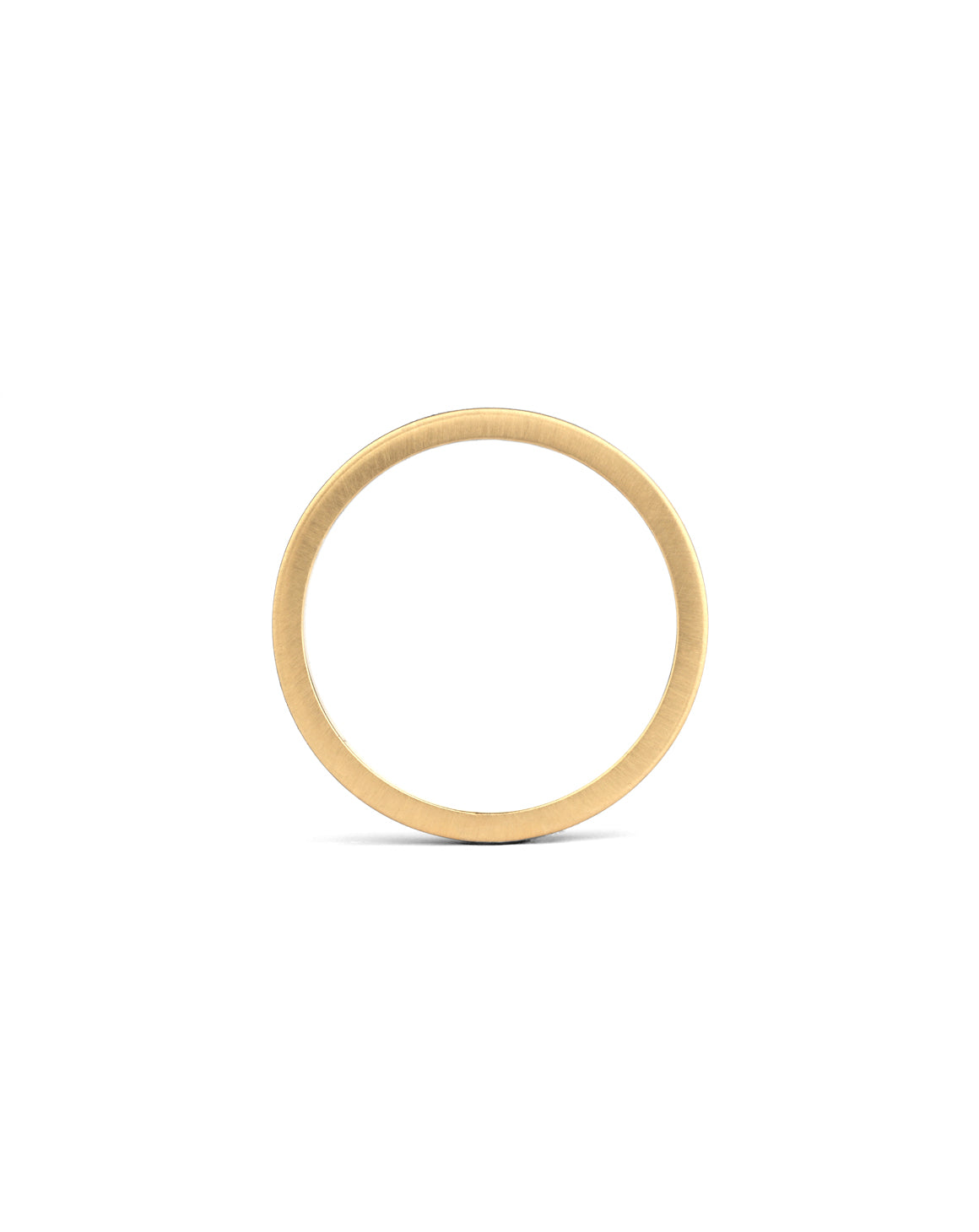 Flat wedding band. 18ct yellow gold, satin finish. Side view.